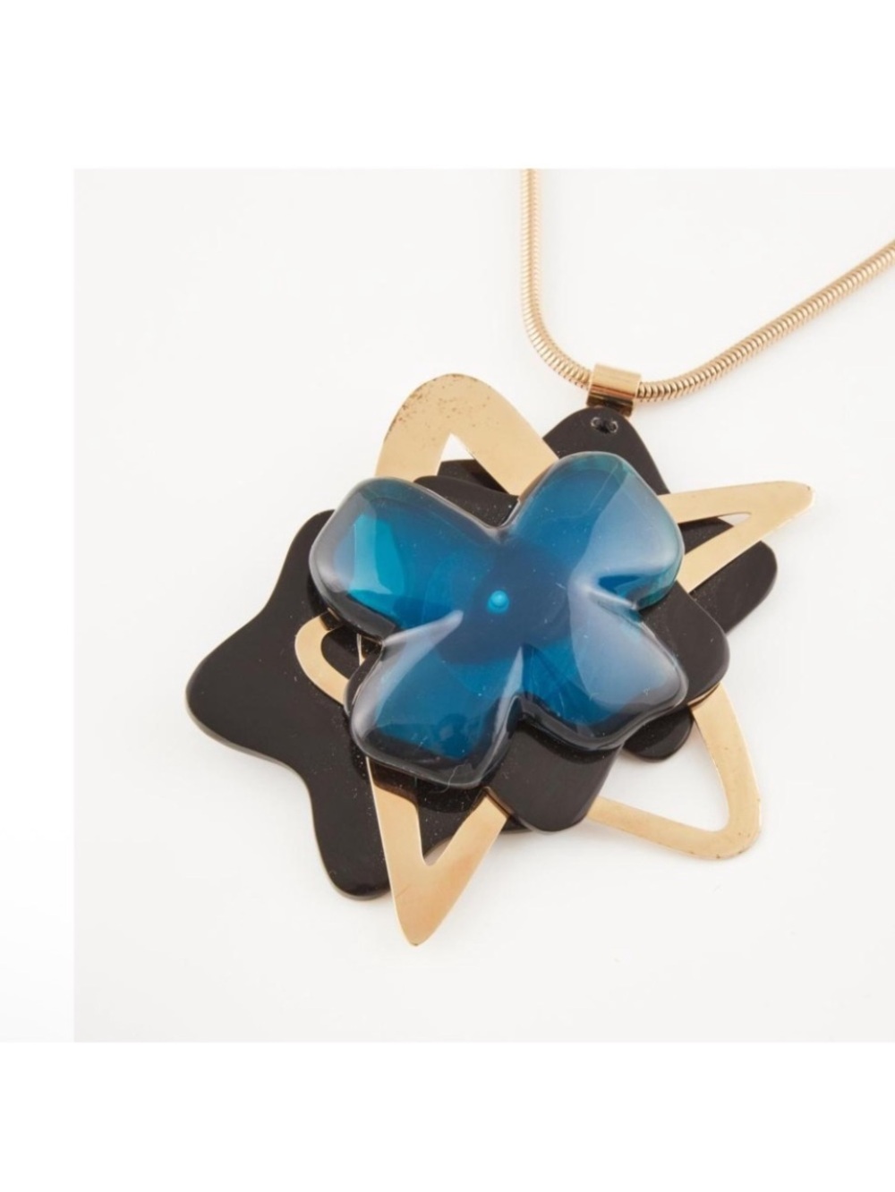 Marni Huge (retails$550)Resin Floral Blue and Gold Pendant Necklace